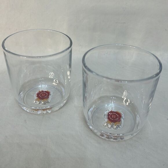 Jim Beam Rocks Glasses 8 Oz Each 3 1/2 In Tall 3 In Round Set 2 Red Gold Logo - Picture 2 of 7